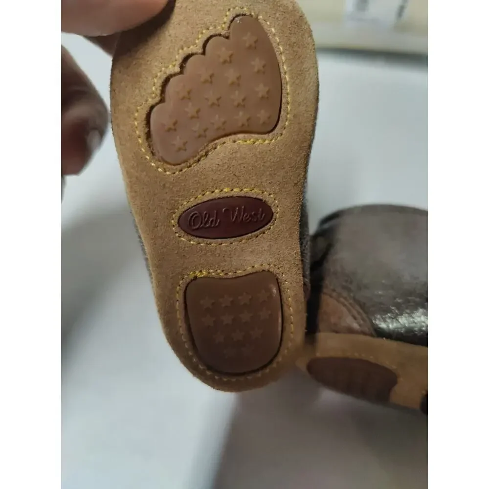 Baby Moccasins by Old West Brown Leather Shoes Toddler Size 1 Very Soft Sole.